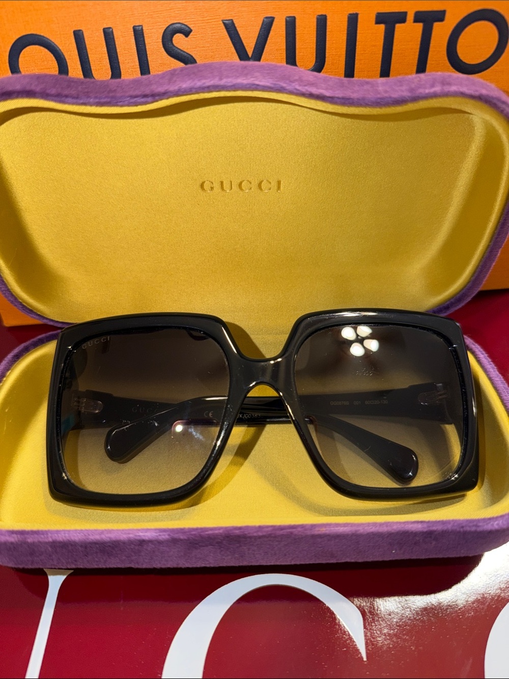 Gucci Black Square Women's Sunglasses with Gradient Brown Lenses
